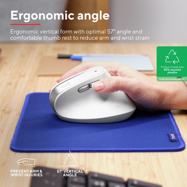 Een Muis Trust ergonomisch BAYO II draadloos wit koop je bij Klik Office BV