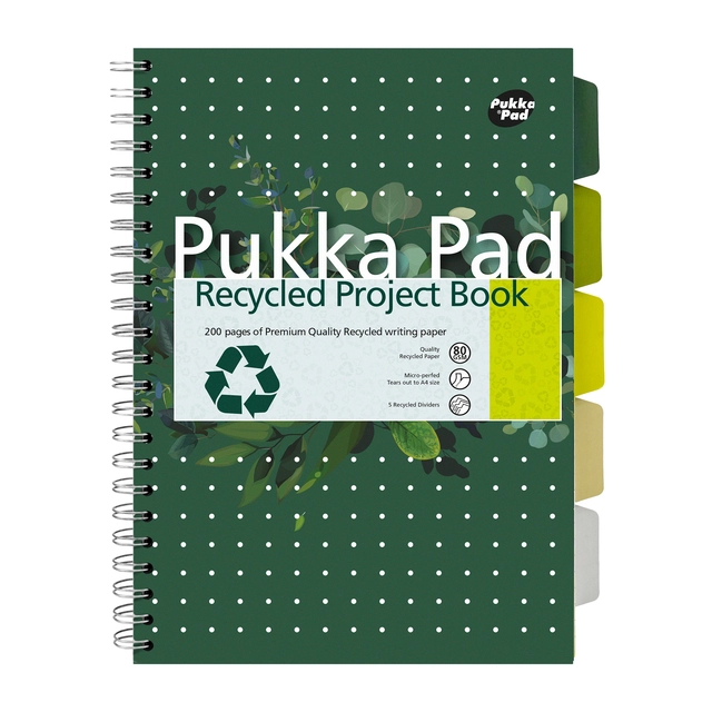 Een Projectboek Pukka Pad Recycled A4 lijn 5-tabs 4-gaats 200 pagina's 80gr groen koop je bij Van Hoye Kantoor BV