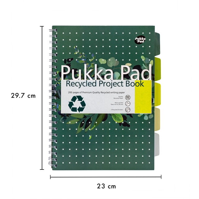 Een Carnet de projets Pukka Pad Recycled A4 ligné 4 intercalaires 200 pages 80g vert koop je bij QuickOffice BV