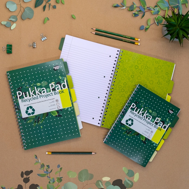 Een Projectboek Pukka Pad Recycled A4 lijn 5-tabs 4-gaats 200 pagina's 80gr groen koop je bij QuickOffice BV