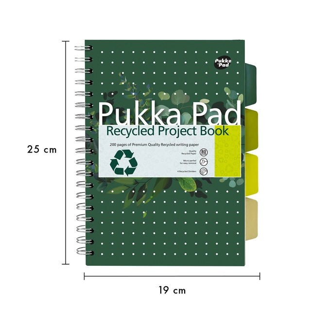 Buy your Projectboek Pukka Pad Recycled B5 lijn 4-tabs 200 pagina's 80gr groen at QuickOffice BV