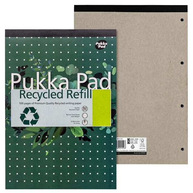 Een Bloc-notes Pukka Pad Recycled A4 ligné 4 perforations 100 feuilles 80g koop je bij QuickOffice BV