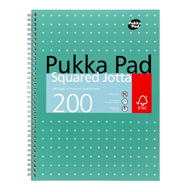 Een Collegeblok Pukka Pad Jotta A4 ruit 5x5mm 4-gaats 200 pagina's 80gr groen koop je bij Tonerinktshop