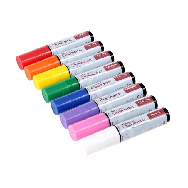 Krijtstift Europel watervast 15mm assorti etui 8 stuks