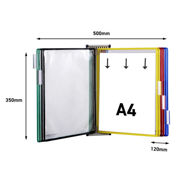 Een Zichtpanelensysteem wand Tarifold metaal A4 met 10-tassen assorti koop je bij Goedkope Kantoorbenodigdheden
