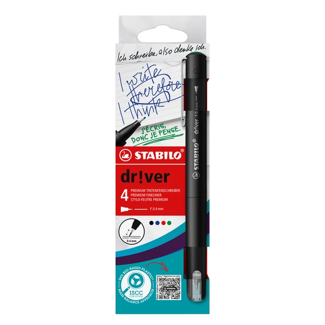 Een Fineliner STABILO dr!ver fijn assorti 4 stuks koop je bij Unimark Office B.V.