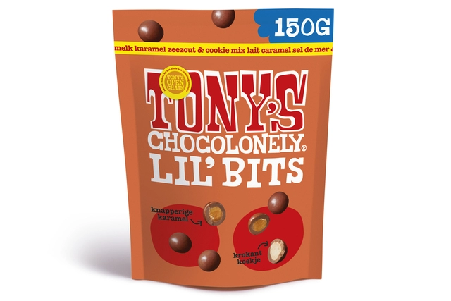 Een Chocolade Tony's Chocolonely Lil' Bits melk karamel zeezout & cookie 150 gram koop je bij BUROPORT BV