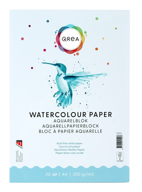 Een Aquarelblok Qrea A4 20vel 200gr gelijmd koop je bij Van Hoye Kantoor BV