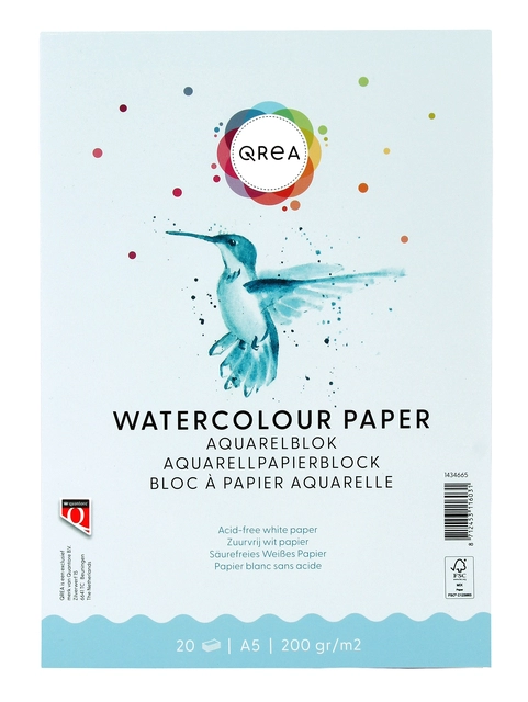 Een Aquarelblok Qrea A5 20vel 200gr gelijmd koop je bij Van Hoye Kantoor BV