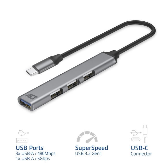 Een Hub ACT USB-C 3x USB-A 2.0 en 1x USB-A 3.0 koop je bij KantoorProfi België BV