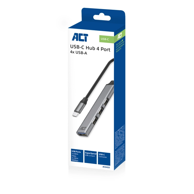 Een Hub ACT USB-C 3x USB-A 2.0 en 1x USB-A 3.0 koop je bij The Cartridge Company