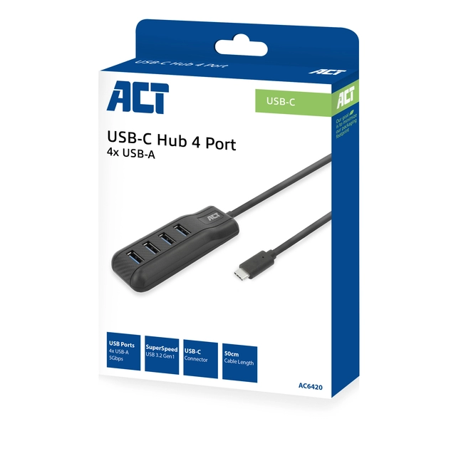 Een Hub ACT USB-C 3.0 4 poorts USB-A koop je bij The Cartridge Company