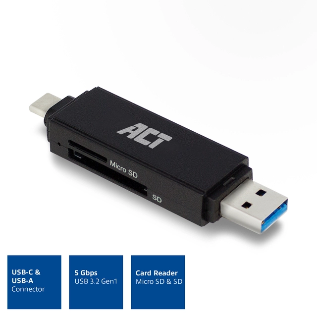 Een Kaartlezer ACT USB-C/USB-A 3.0 koop je bij Klik Office BV