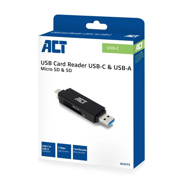 Een Kaartlezer ACT USB-C/USB-A 3.0 koop je bij L&N Partners voor Partners B.V.