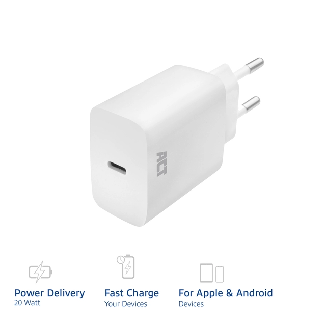 Een Oplader ACT USB-C 1-poort 20W Power Delivery koop je bij Dillen BV