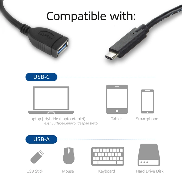 Kabel ACT USB 3.0 OTG USB-C male naar USB-A female