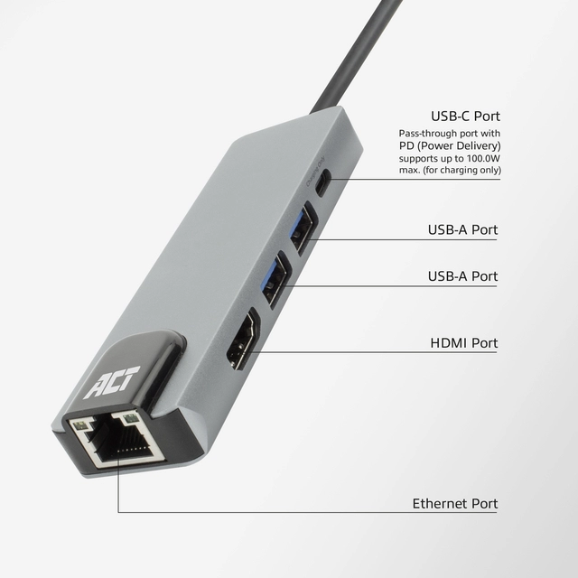 Een Dockingstation ACT USB-C 4K voor 1 HDMI monitor koop je bij The Cartridge Company