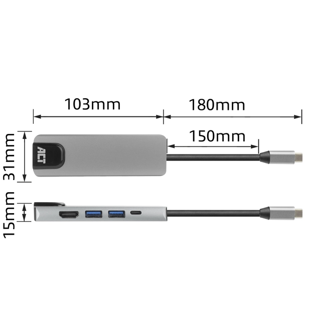 Een Dockingstation ACT USB-C 4K voor 1 HDMI monitor koop je bij The Cartridge Company