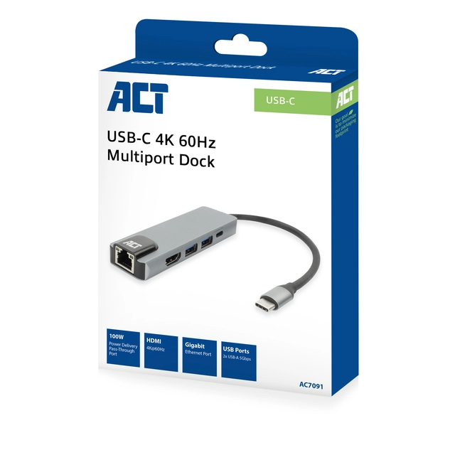 Een Dockingstation ACT USB-C 4K voor 1 HDMI monitor koop je bij KantoorProfi België BV