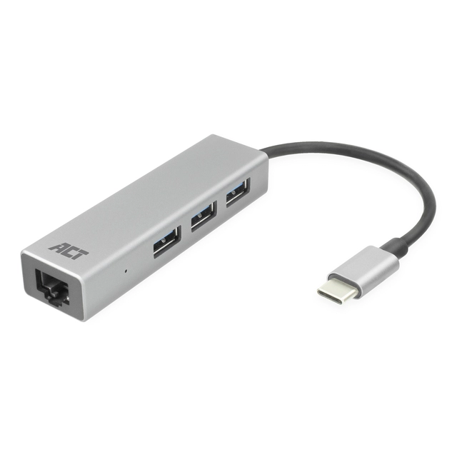 Een Hub ACT USB-C 3.0 3x USB-A Gigabit ethernet koop je bij De Angelot