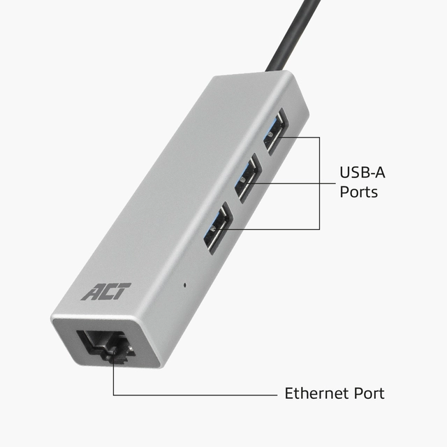 Een Hub ACT USB-C 3.0 3x USB-A Gigabit ethernet koop je bij De Angelot