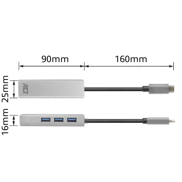 Een Hub ACT USB-C 3.0 3x USB-A Gigabit ethernet koop je bij De Angelot