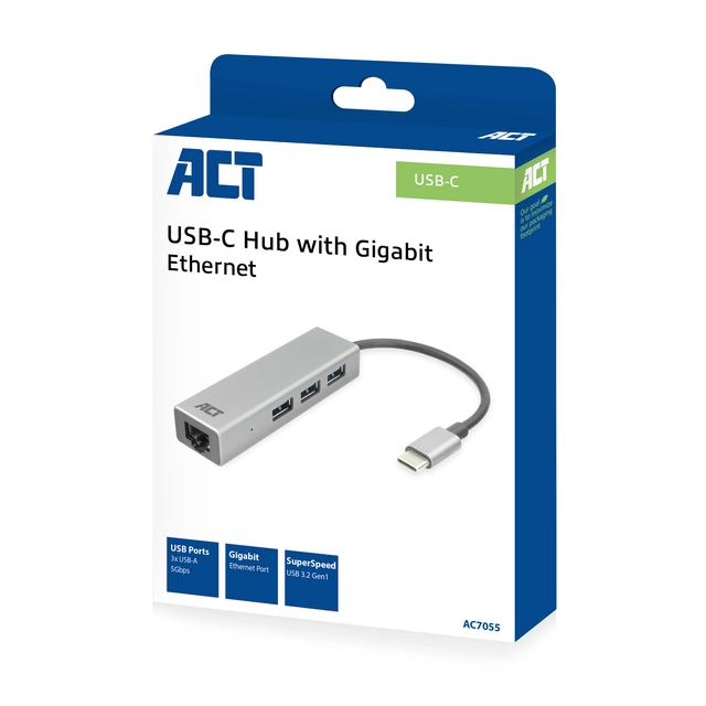 Een Hub ACT USB-C 3.0 3x USB-A Gigabit ethernet koop je bij Ziffo Kantoorcentrum BV