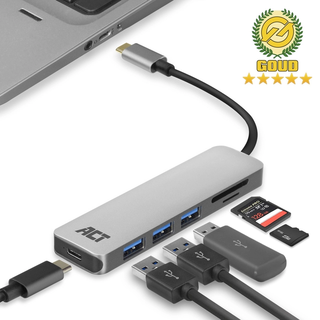 Een Hub ACT USB-C 3.0, 3x USB-A cardreader PD p-through koop je bij Klik Office BV