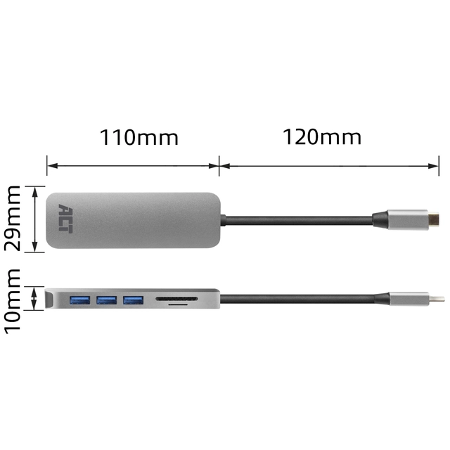 Een Hub ACT USB-C 3.0, 3x USB-A cardreader PD p-through koop je bij KantoorProfi België BV