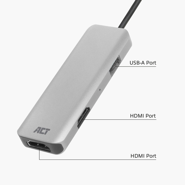 Een Adapter ACT USB-C 4K multiport voor 2 HDMI monitoren koop je bij Ziffo Kantoorcentrum BV