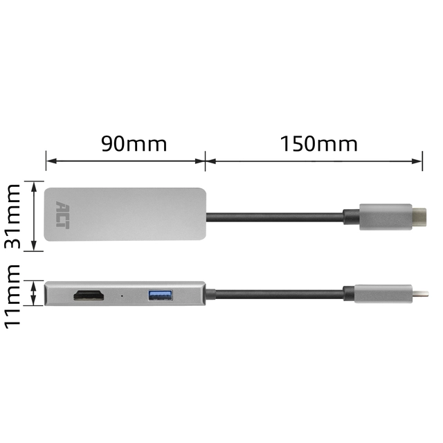 Een Adapter ACT USB-C 4K multiport voor 2 HDMI monitoren koop je bij The Cartridge Company