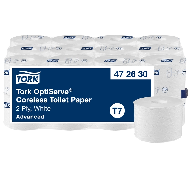 Een Toiletpapier Tork T7 Advanced Optiserve Coreless 2-laags 94m wit 472630 koop je bij Omnia 4 Office