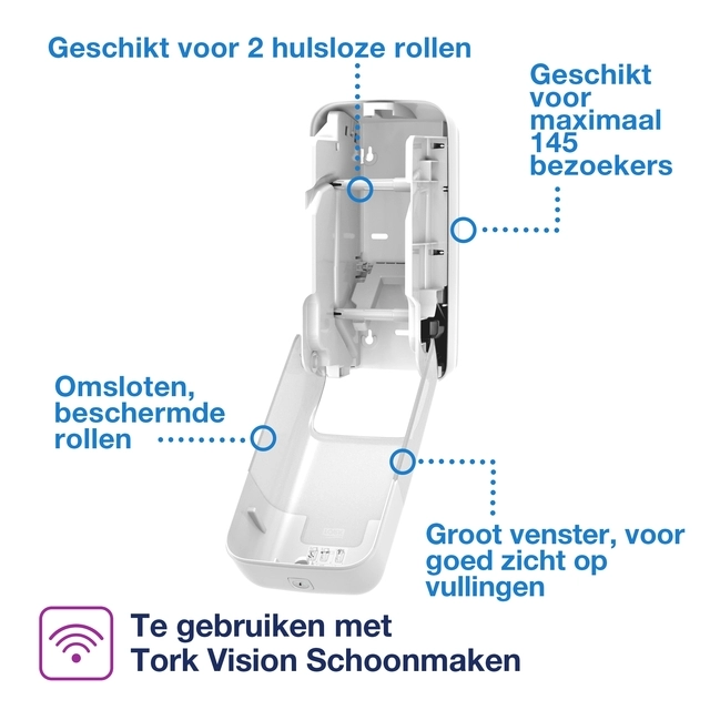 Toiletpapierdispenser Tork T7 Elevation OptiServe Coreless verticaal duo wit 558040