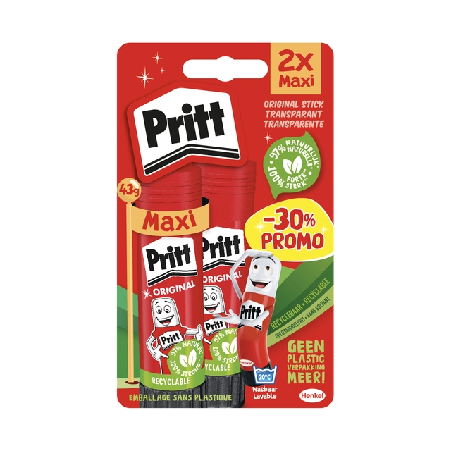 Een Lijmstift Pritt Stick Original 43gr blister à 2 stuks Promo koop je bij MV Kantoortechniek B.V.