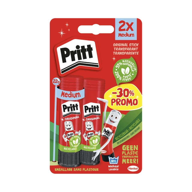 Een Lijmstift Pritt Stick Original 22gr blister à 2 stuks Promo koop je bij MV Kantoortechniek B.V.