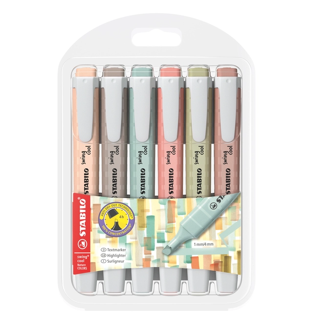 Een Markeerstift STABILO Swing cool nature colors assorti 6 stuks koop je bij MV Kantoortechniek B.V.