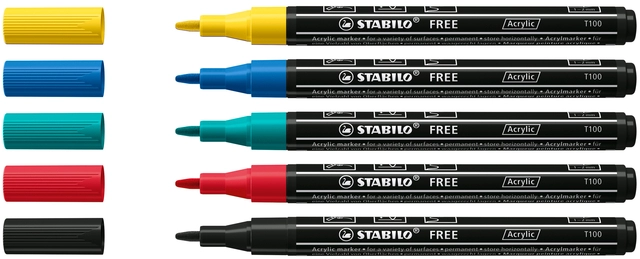 Een Acrylmarker STABILO Free Acrylic T100 Royal assorti 5 stuks koop je bij Unimark Office B.V.