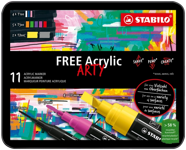 Een Acrylmarker STABILO Free Acrylic Starter Kit assorti 11 stuks koop je bij Unimark Office B.V.