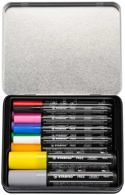 Een Acrylmarker STABILO Free Acrylic Starter Kit assorti 11 stuks koop je bij Unimark Office B.V.