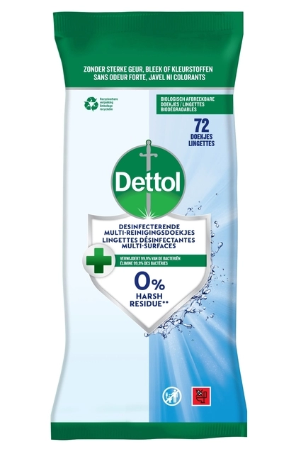 Een Reinigingsdoekjes Dettol antibacterieël Cleanser 72stuks koop je bij MV Kantoortechniek B.V.