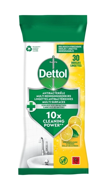 Een Reinigingsdoekjes Dettol antibacterieël Citrus 30 stuks koop je bij MV Kantoortechniek B.V.