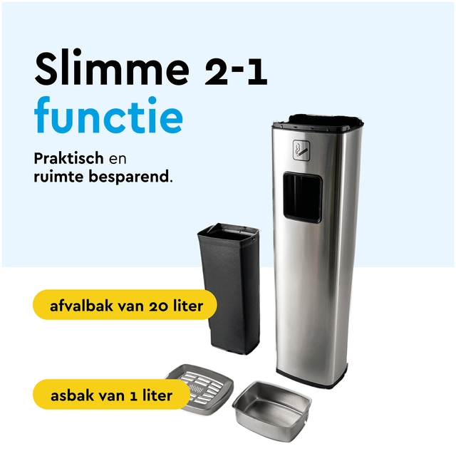 Een Afvalbak met asbak BRASQ 20 liter AT400 rvs koop je bij Alles voor uw kantoor
