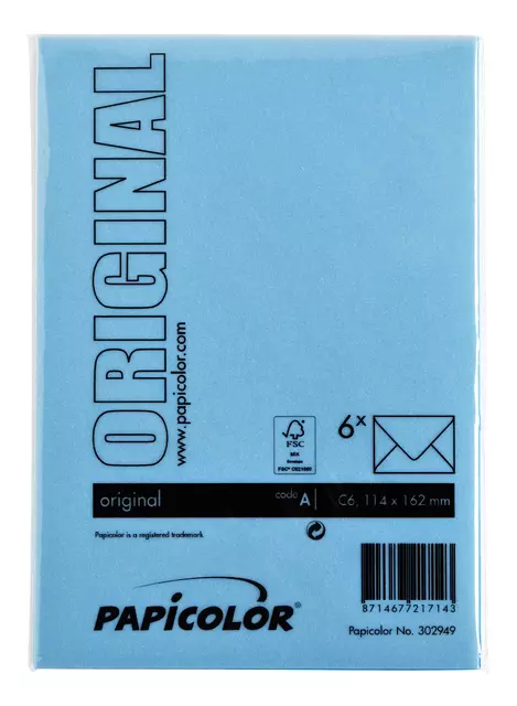 Een Envelop Papicolor C6 114x162mm hemelsblauw koop je bij KantoorProfi België BV