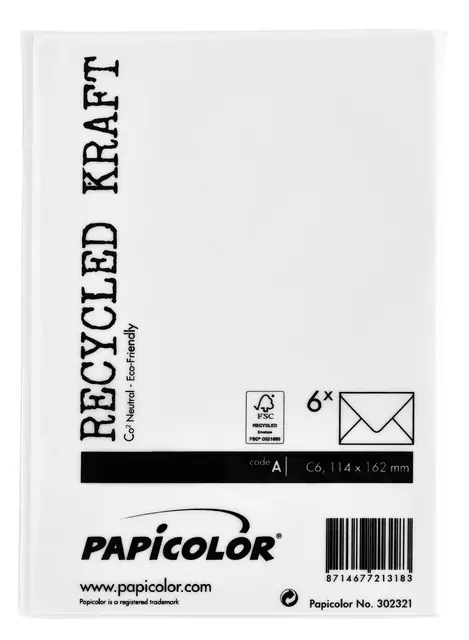 Een Envelop Papicolor C6 114x162mm kraft wit koop je bij MV Kantoortechniek B.V.