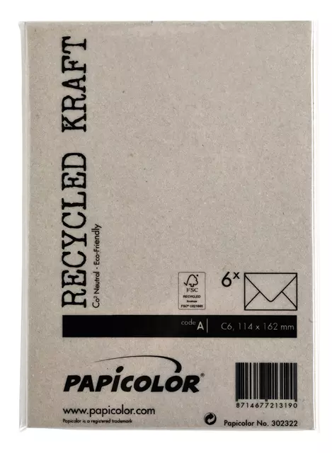 Een Envelop Papicolor C6 114x162mm kraft grijs koop je bij MV Kantoortechniek B.V.
