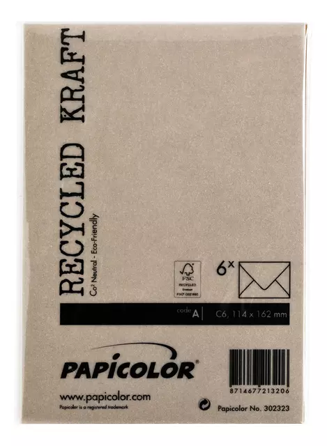 Een Envelop Papicolor C6 114x162mm kraft bruin koop je bij MV Kantoortechniek B.V.