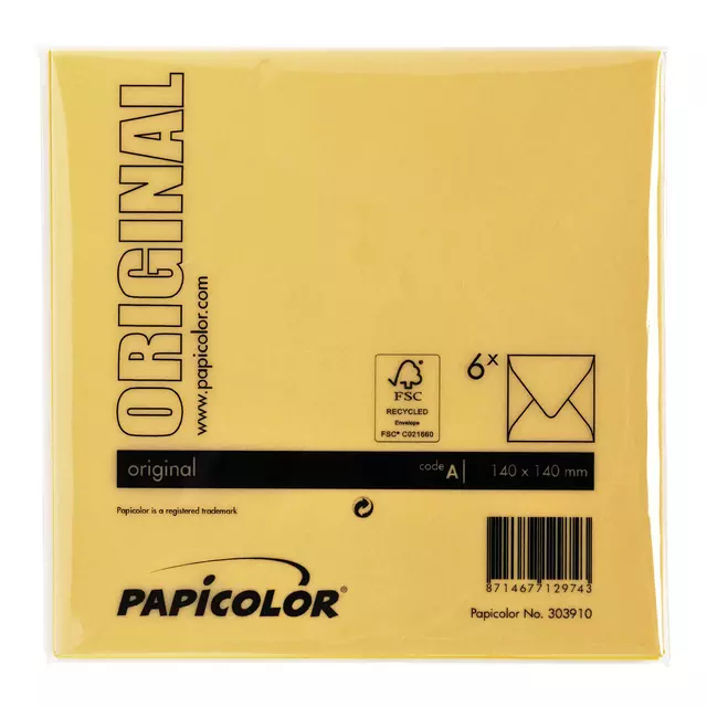 Een Envelop Papicolor 140x140mm dottergeel koop je bij Van Hoye Kantoor BV
