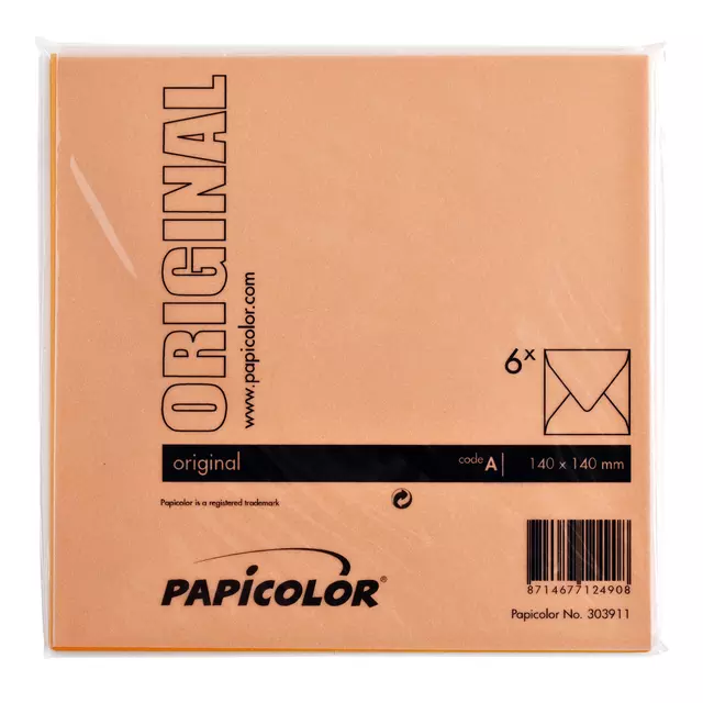 Een Envelop Papicolor 140x140mm oranje koop je bij Totaal Kantoor Goeree