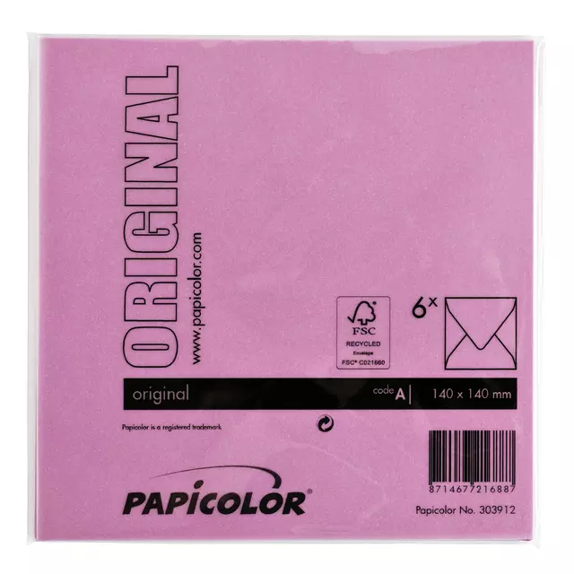 Een Envelop Papicolor 140x140mm felroze koop je bij Van Hoye Kantoor BV