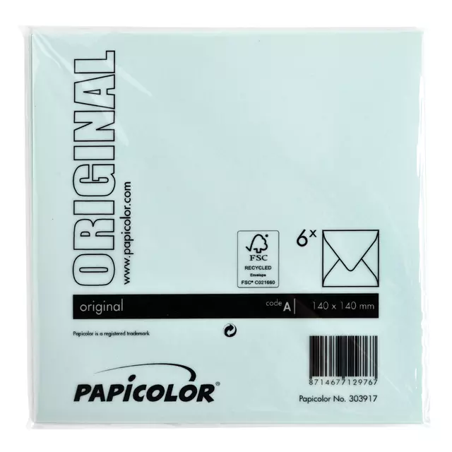Een Envelop Papicolor 140x140mm zeegroen koop je bij Van Hoye Kantoor BV